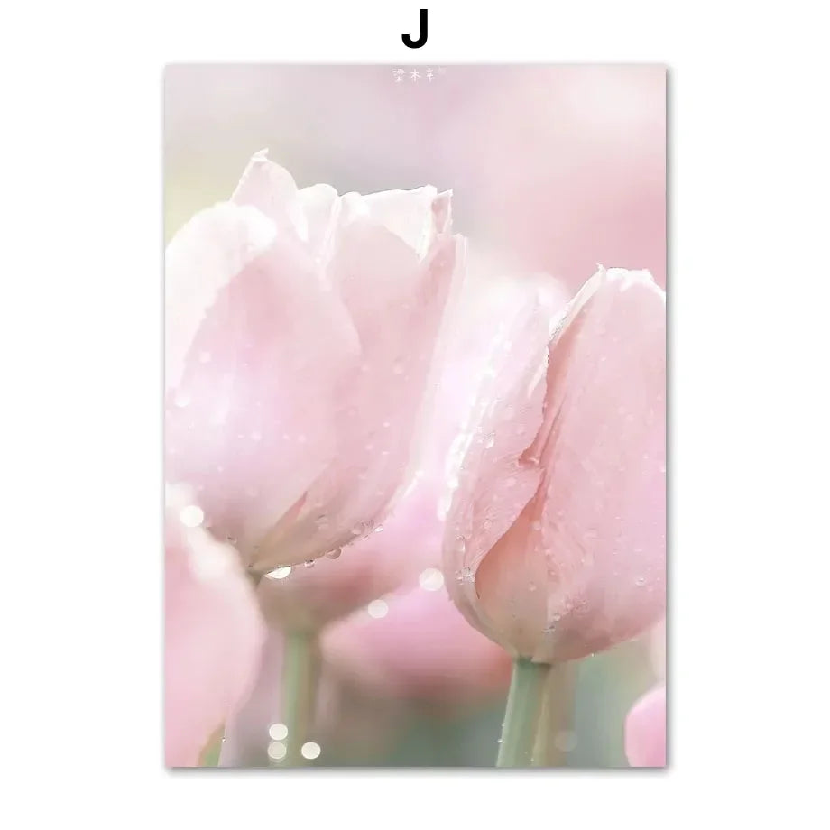Nordic Pink Flower Canvas Wall Art Sakura Rose Tulip Floral Landscape Aesthetic Poster for Bedroom Living Room Home Decor Peaceful Pleasures Health and Wellness 10 50x70cm Unframed