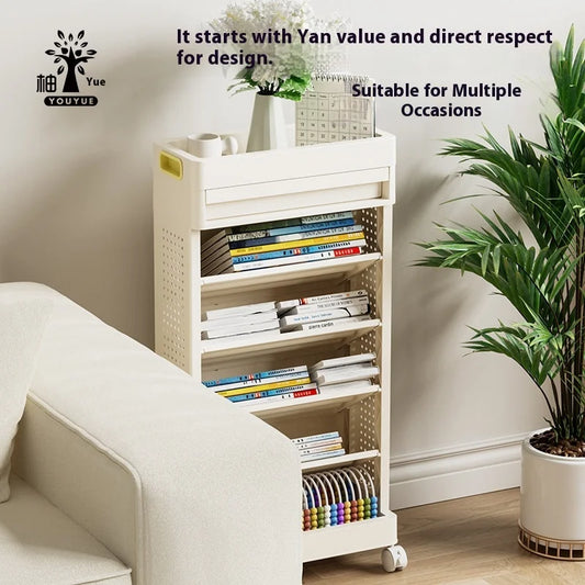Small Bookshelf Next To The Desk With Wheels For Mobile Student Dormitory Children's Books Picture Book Storage Cart Peaceful Pleasures Health and Wellness