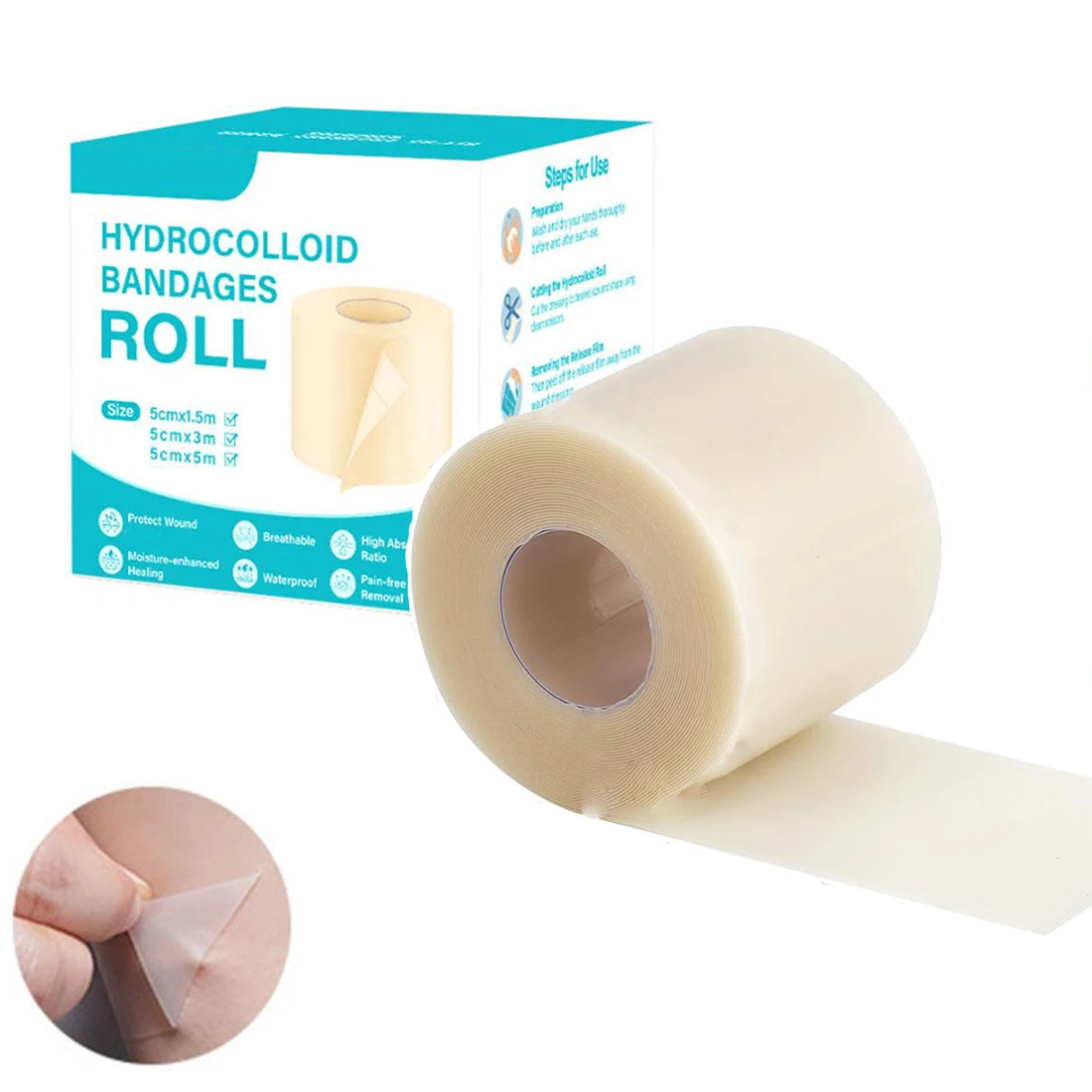 Hydrocolloid Wound Care Roll – Waterproof Self-Adhesive Bandage Dressing 5cm x 1.5m Peaceful Pleasures Health and Wellness