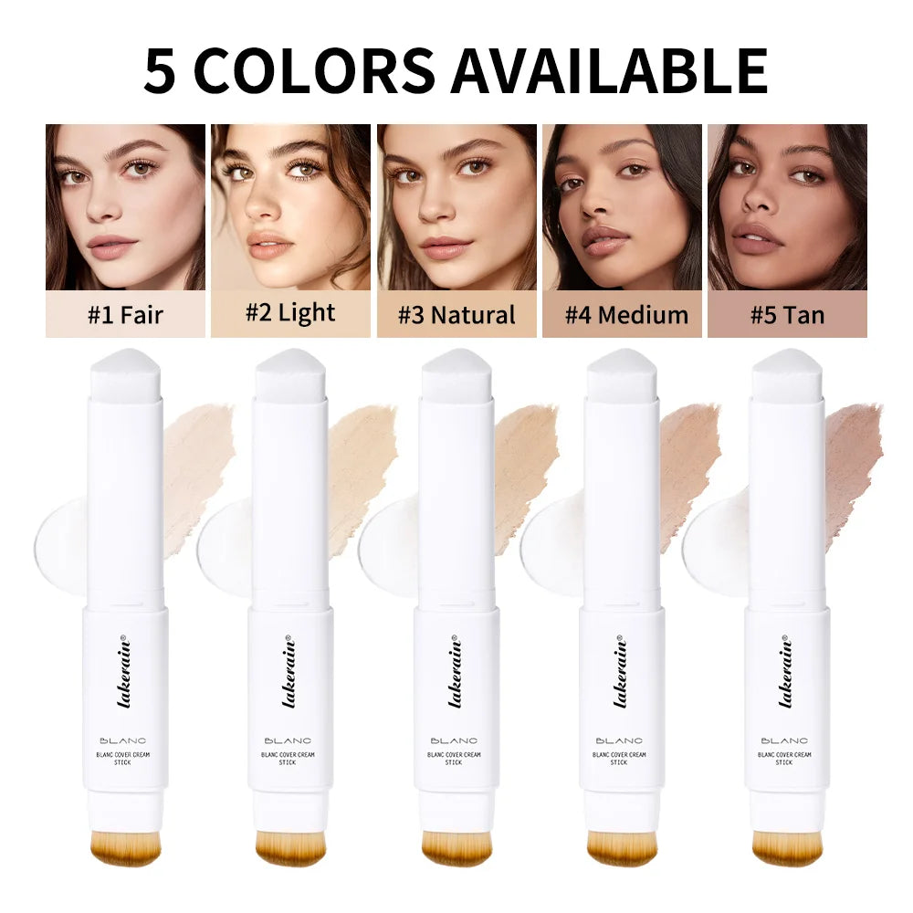 Lakerain Color Changing Foundation Stick Full Coverage Matte Finish Dual-Ended Brush & Stick Waterproof Smooth Foundation Makeup Peaceful Pleasures Health and Wellness