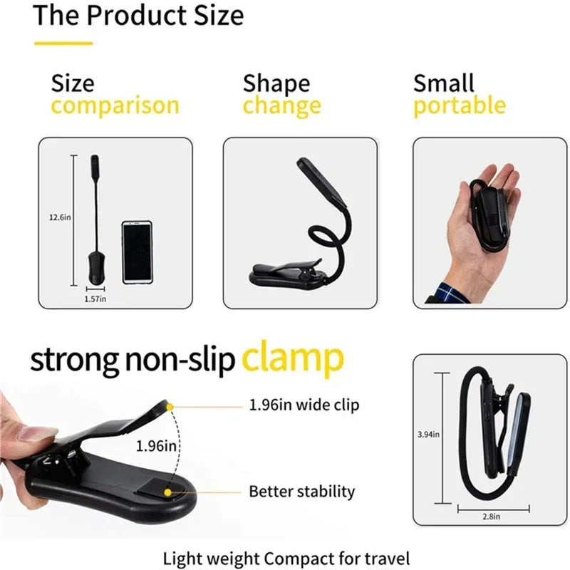 Rechargeable Clip-On LED Book Light | 7 LEDs, 3 Modes
