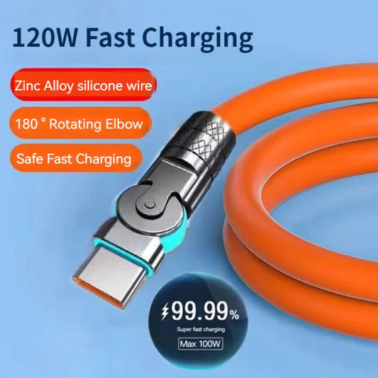 120W USB-C Fast Charging Cable 180° Elbow LED | Samsung Xiaomi USB-C Charging Cable Peaceful Pleasures Health and Wellness