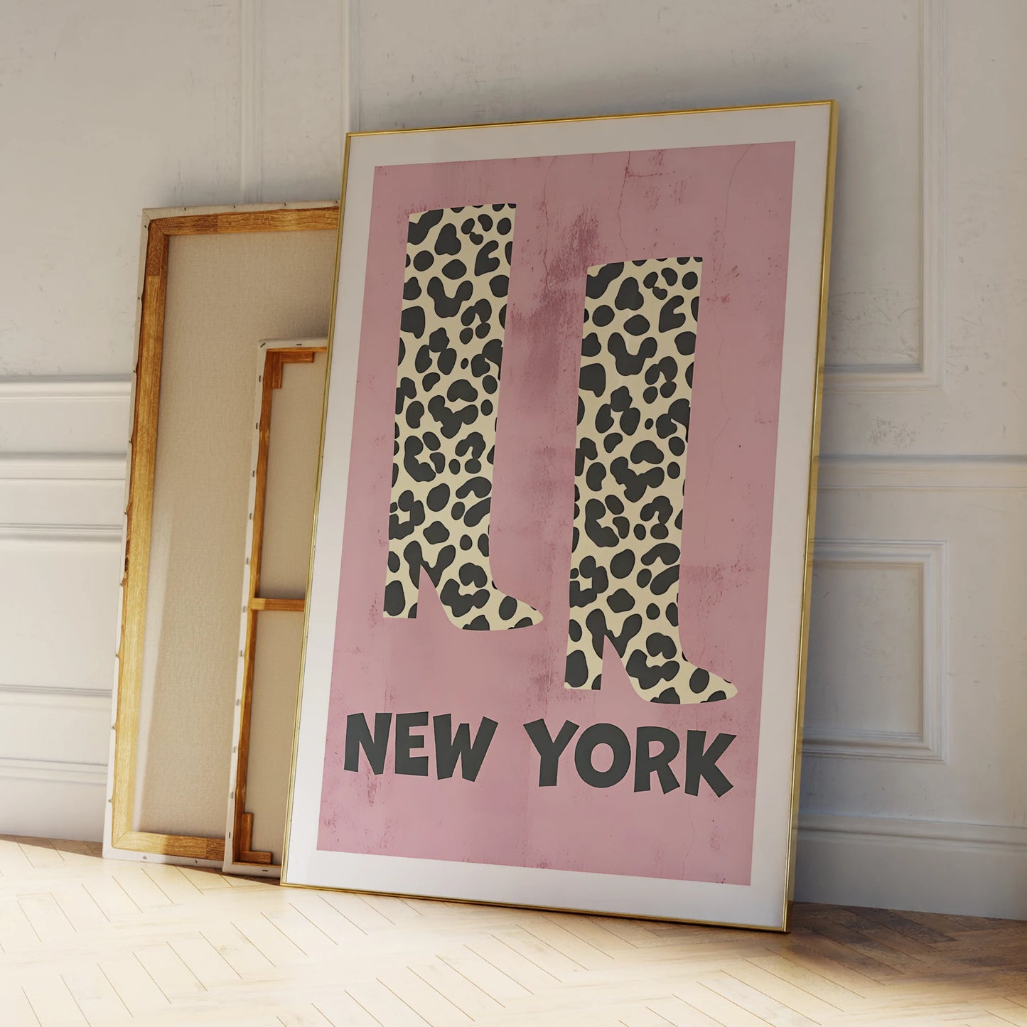 Pink Leopard Boots Canvas Wall Art | Fashion Print Poster