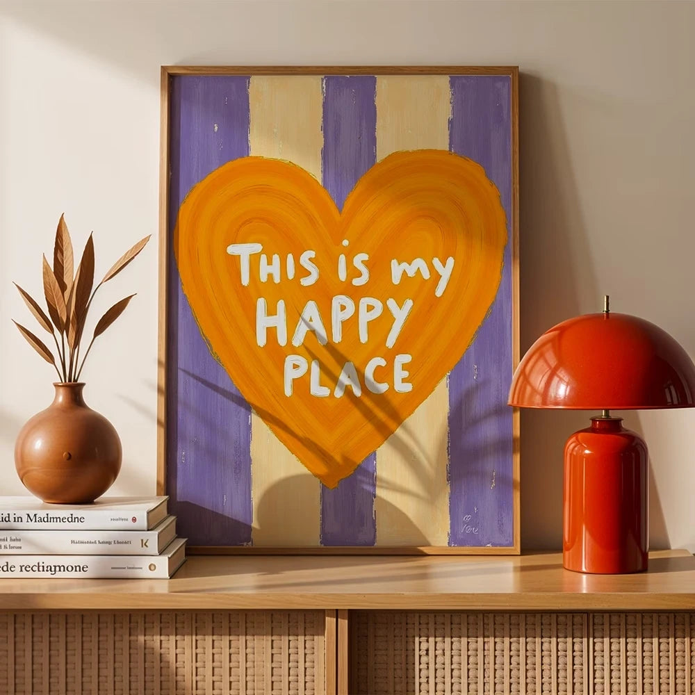 "This Is My Happy Place" Retro Quote Canvas Wall Art Print