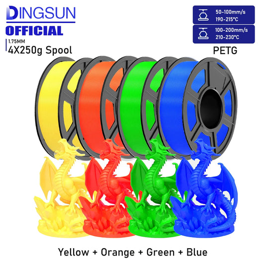 DINGSUN 3D PETG Filament 1.75mm ±0.02mm | FDM Printer Spool 3D Printer Filament Peaceful Pleasures Health and Wellness 4 Color set