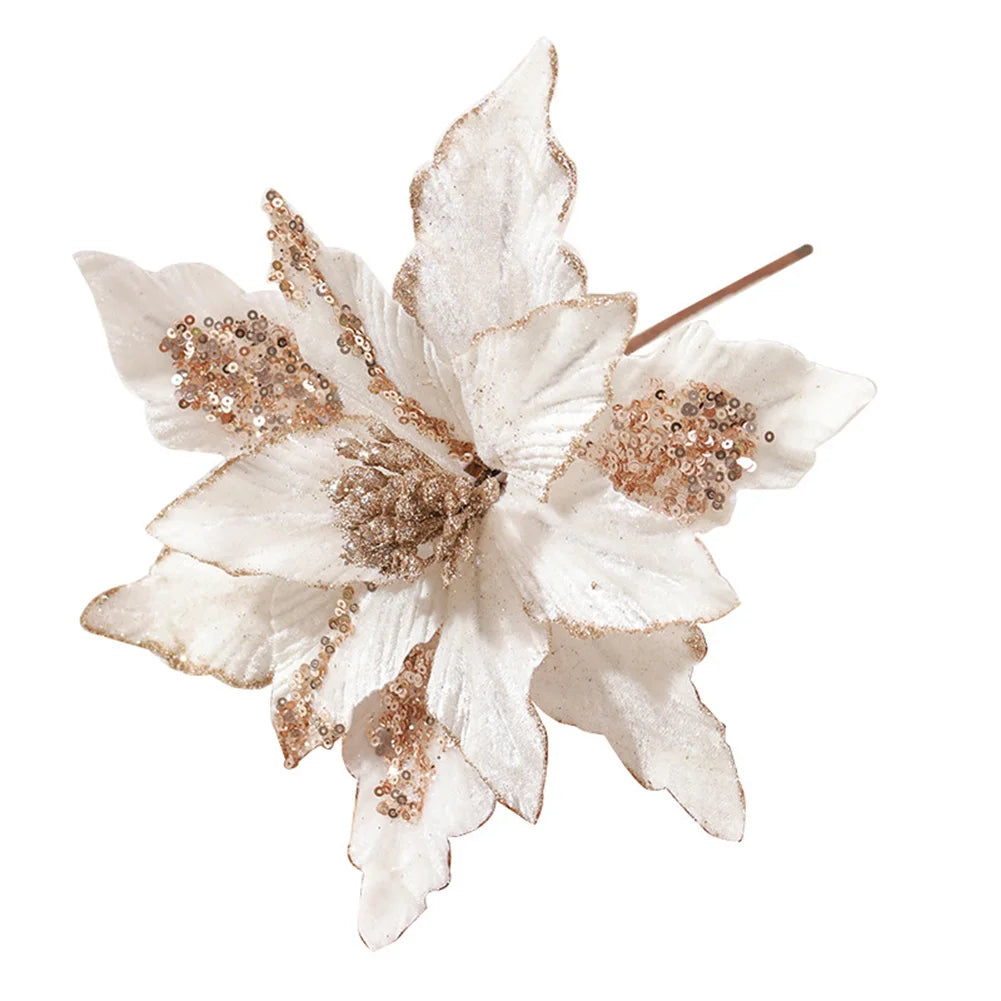 Glitter Artificial Christmas Cloth Flowers | Tree & Home Décor