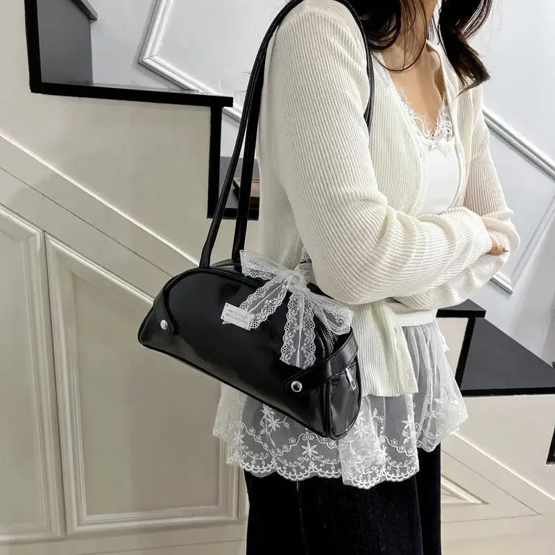 Women's PU Leather Bow Tote Underarm Shoulder Handbag