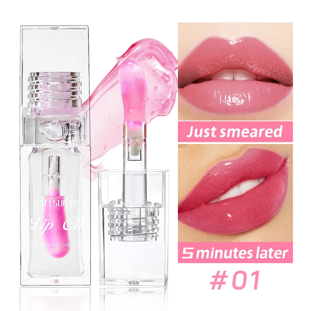 Color Changing Lip Oil Moisturizing Nourishing Soft Brush Head Smooth Translucent Non-Sticky 3D sparkles like a river of stars Peaceful Pleasures Health and Wellness 01