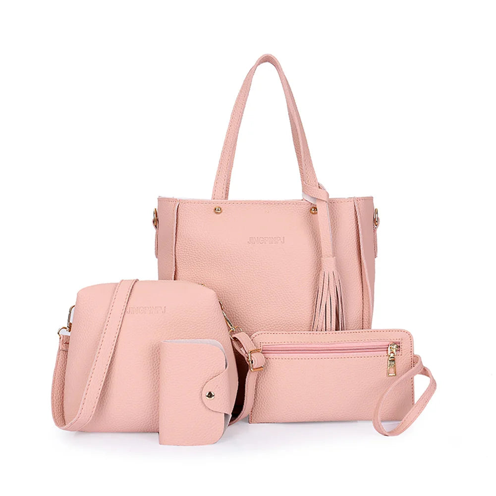 4pcs/set Women Elegant Tote Bags Heavy Duty Multiple Colors Available Bag for Eyeglasses Phones Cosmetics Peaceful Pleasures Health and Wellness Pink