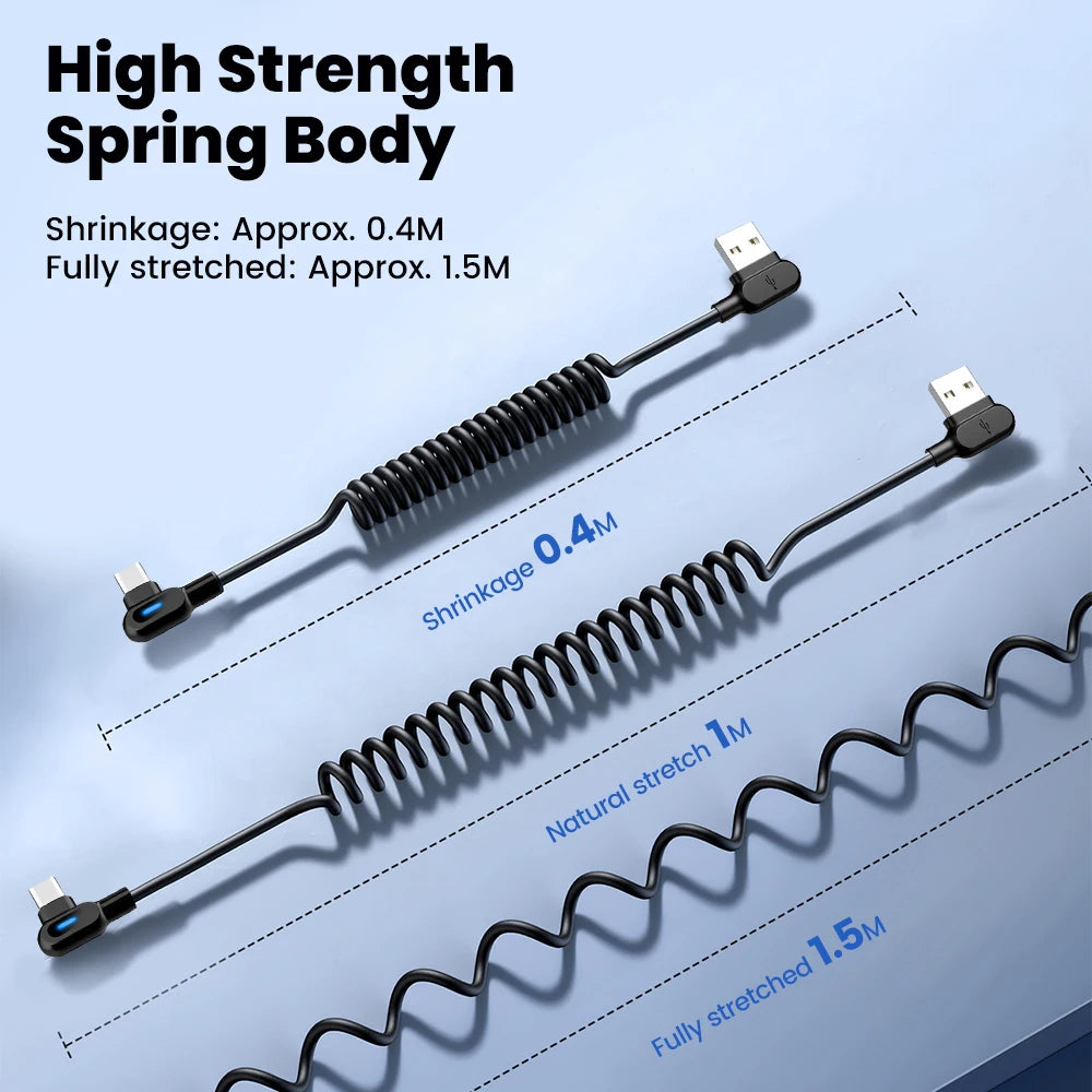 6A Fast Charging Coiled USB C Cable Dual Elbow Retractable Spring Type C Data Cord 1.5M Stretchable for iPhone Samsung Xiaomi Peaceful Pleasures Health and Wellness