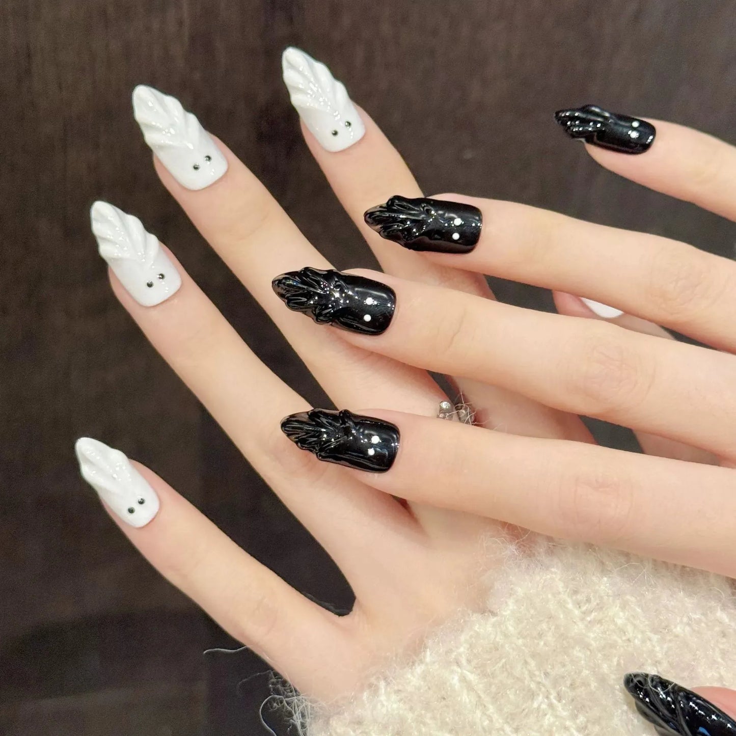 Halloween Ghost Press On Nails | 3D Almond Fake Nails Set 10pc Press On Nails Peaceful Pleasures Health and Wellness XS 1