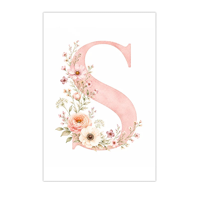 Custom Alphabet Wall Art Floral Rainbow Letter Canvas Painting Pink Poster Print Kids Room Wall Decor Peaceful Pleasures Health and Wellness S 15x20cm No Frame China Mainland
