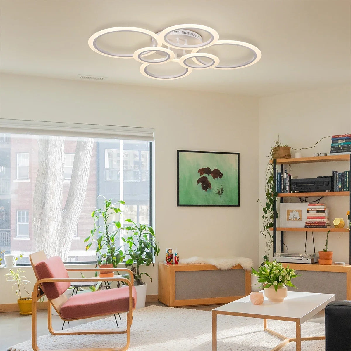 Modern LED Ring Chandelier 4-9 Rings | Remote Dimming Light