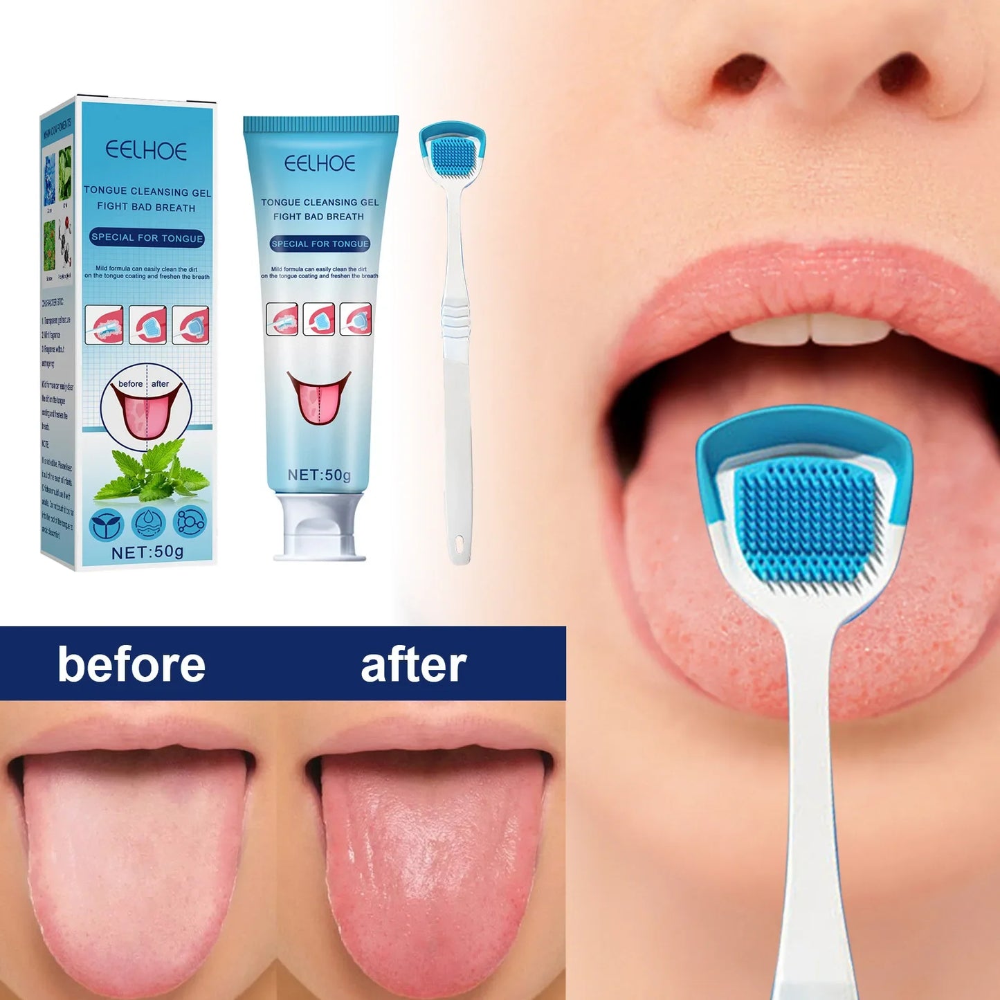 EELHOE Tongue Cleaning Gel & Brush Kit | Fresh Breath Oral Care