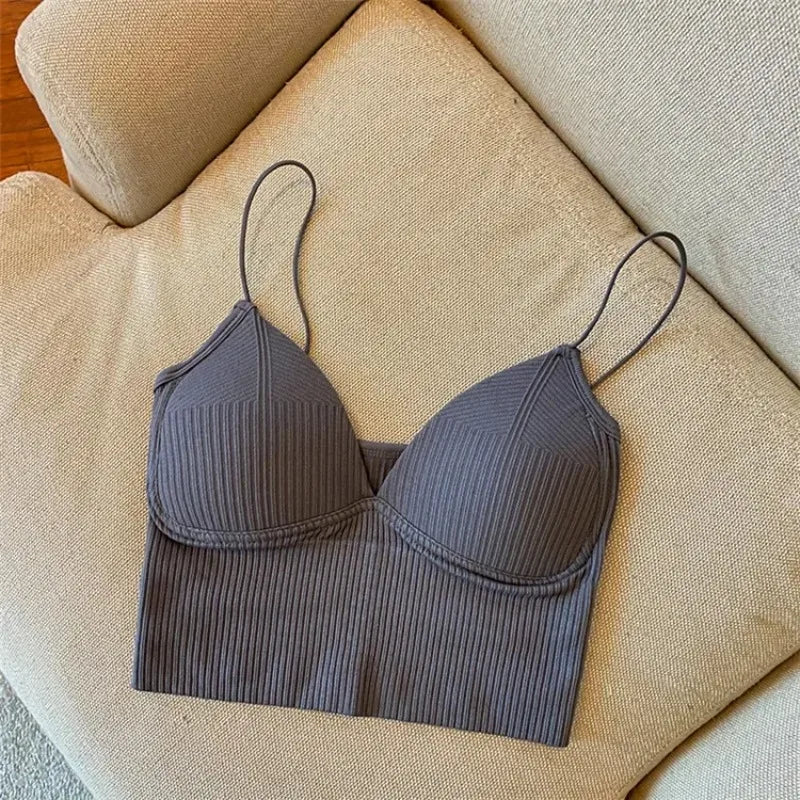 Ribbed Bralette Tank Top Built-In Cups | Low Back Women's Cami