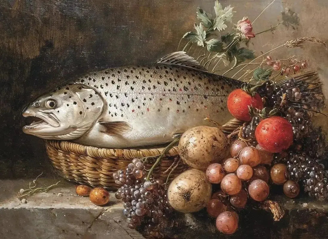 Vintage Kitchen Fruit Vegetable Still Life Canvas Wall Art Print