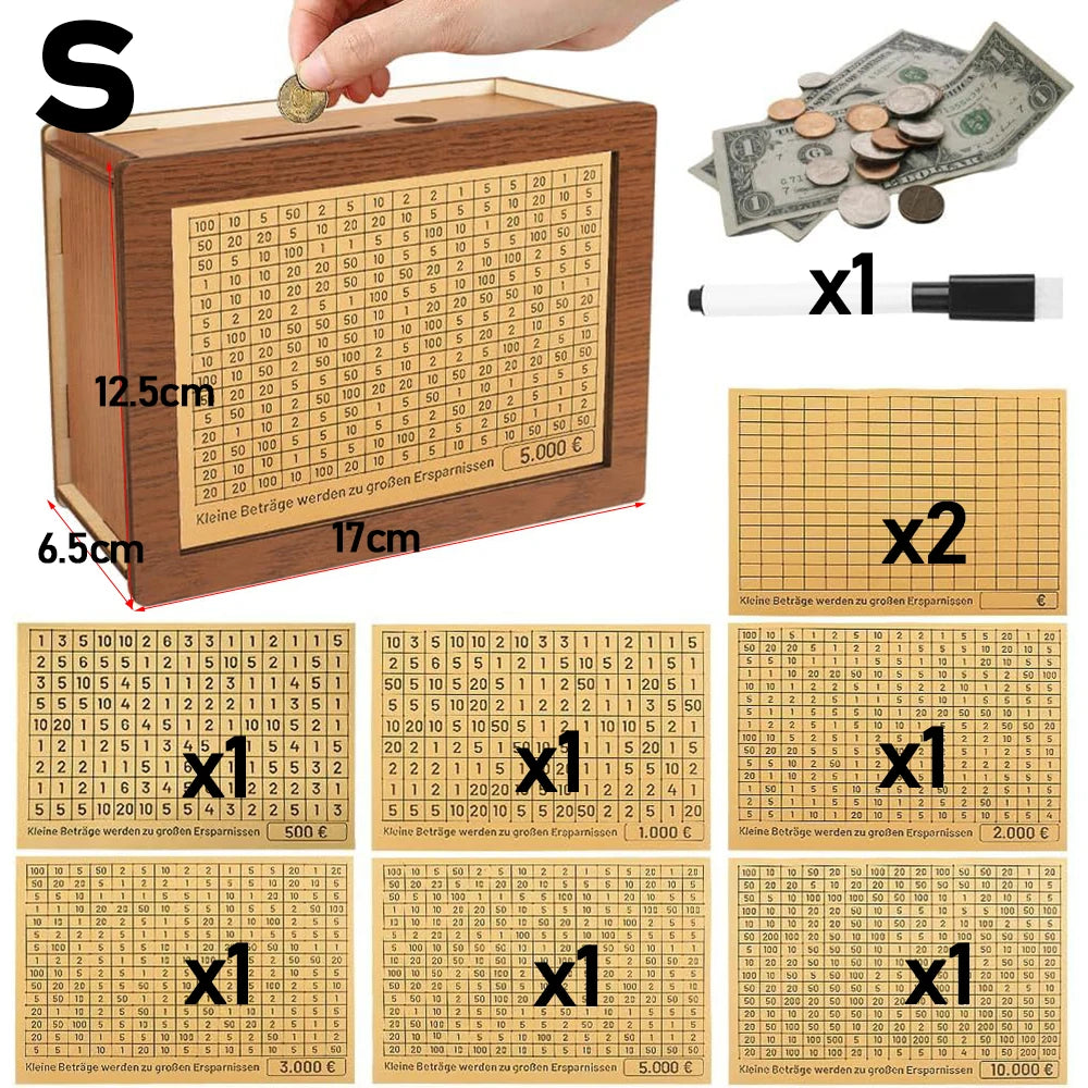 1000/2000/3000/5000/10000 Euro Money Box Piggy Bank Wood Money Bank Reusable Money Box with Saving Goal and Numbers Boxes Peaceful Pleasures Health and Wellness 8PC S