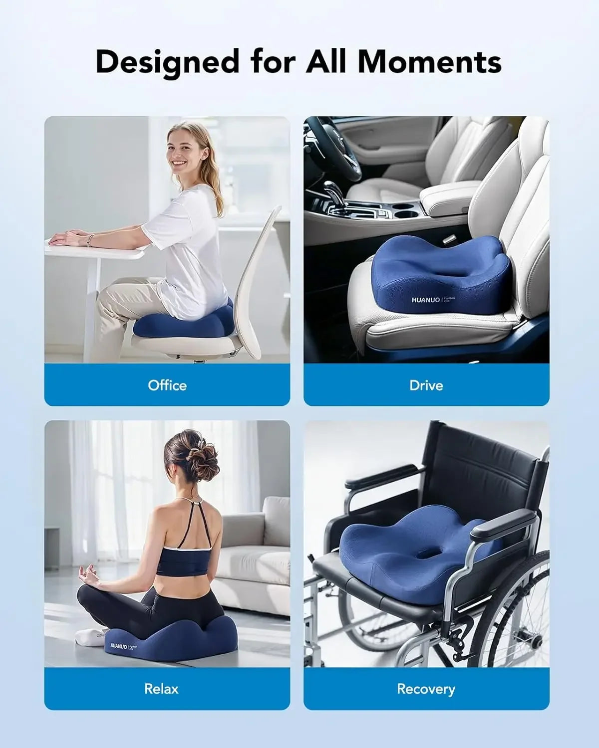 Ergonomic Memory Foam Cooling Gel Seat Cushion for Office Chair, Car, Home - Hip Support & Pressure Relief Peaceful Pleasures Health and Wellness