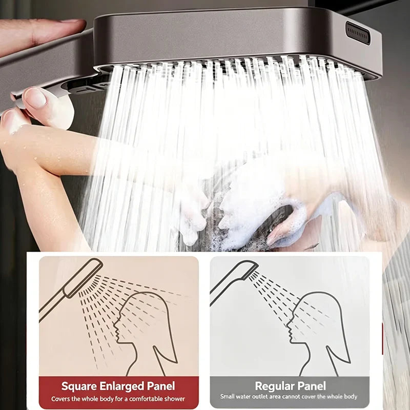4-Mode Square Handheld Showerhead – High Pressure & Rainfall