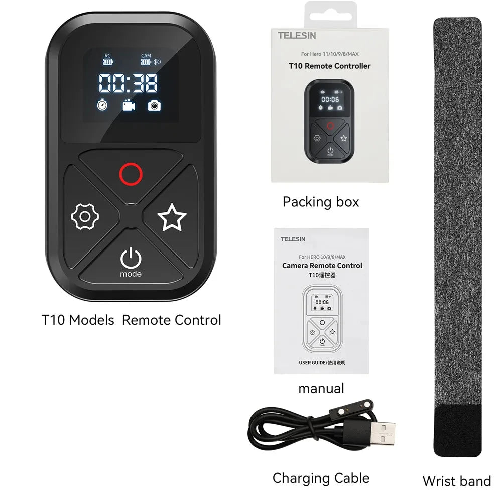 TELESIN 80M T10 Bluetooth Remote Control For GoPro Hero 12 11 10 9 8 Max With Wrist Strap For Smart Action Camera Accessories Peaceful Pleasures Health and Wellness 1 Pc with box