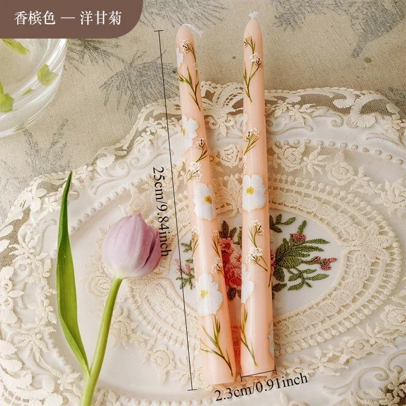 Printed Long Pole Candles European Romantic Candles Dinner Wedding Holiday Family Cross Border Smoke Free Candle Home Decorative Peaceful Pleasures Health and Wellness Unscent-Champagne
