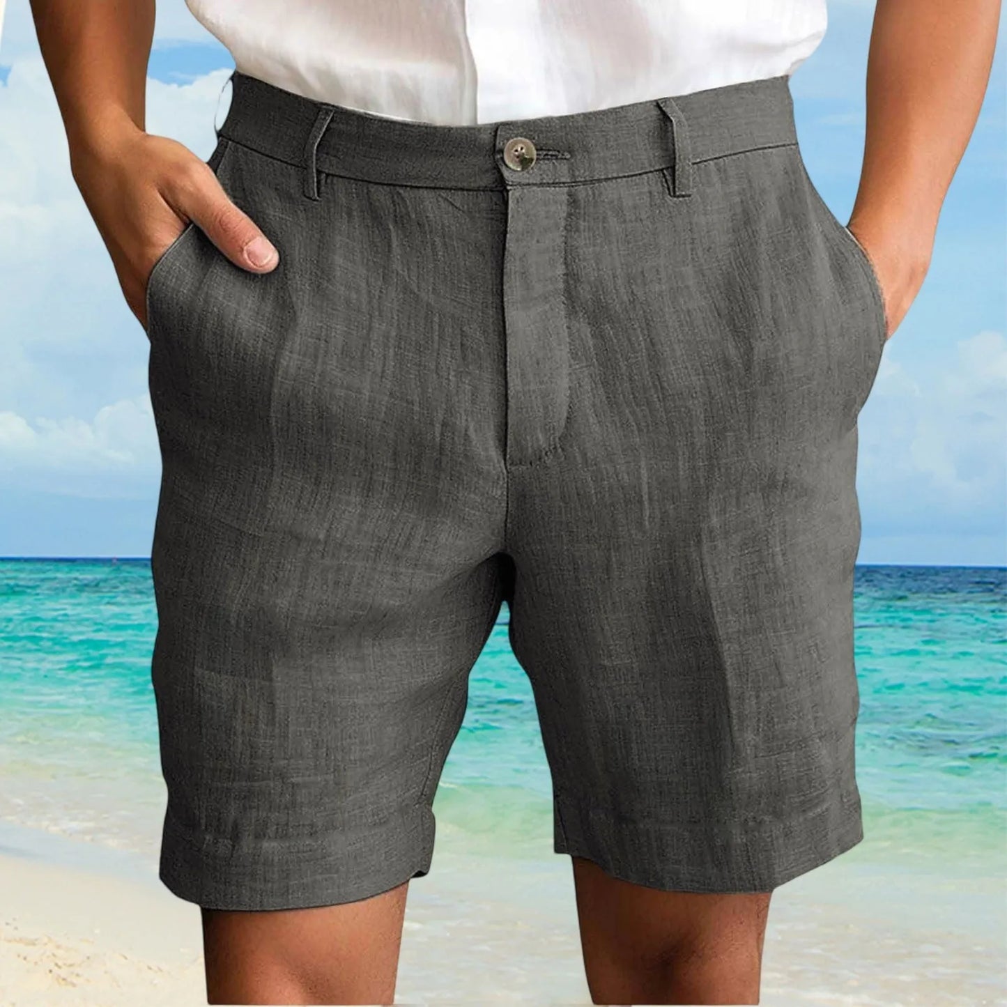 Men's Cotton Linen Shorts – Casual Beach Pocket Pants S–XXXL