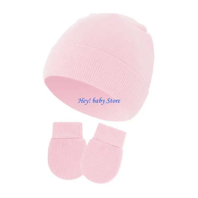 Newborn Baby Bonnet Hat & Anti-Scratch Mittens Set | Cotton