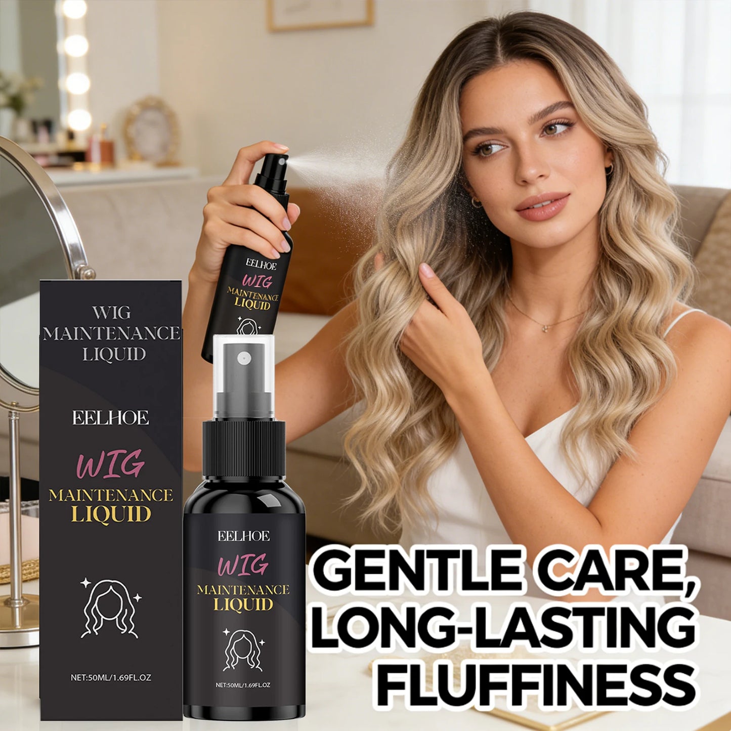 Eelhoe Wig Fluffy Spray Anti-Frizz Moisturizing Mousse 50ml Wig Styling Spray Peaceful Pleasures Health and Wellness BUY 2 GET 2 FREE