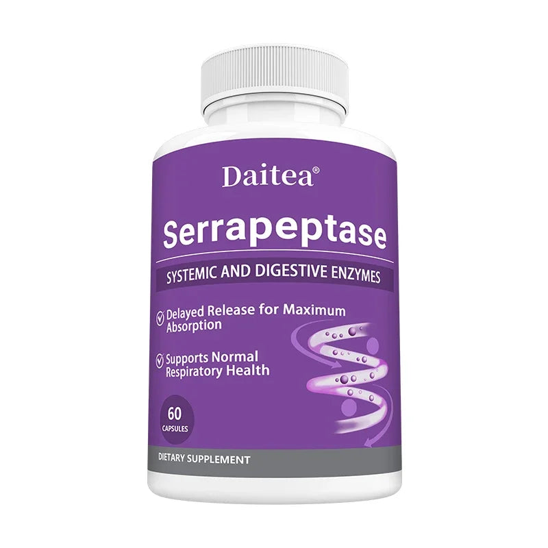 Serrapeptase with Digestive Enzyme, Extra Strength Supplement, Supports Healthy Cellular Function, Gut Health, Digestion Peaceful Pleasures Health and Wellness 60 count-1 bottle