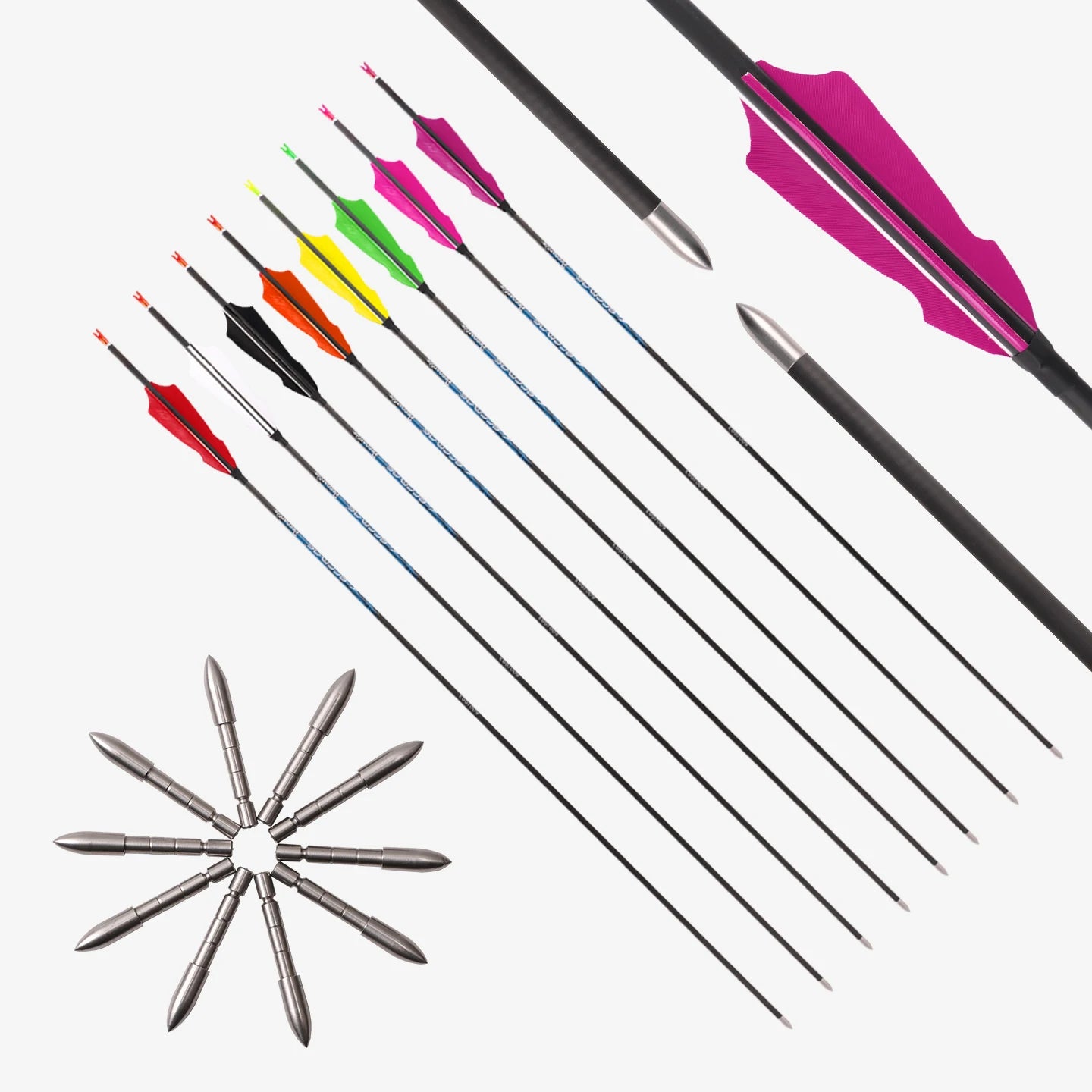 ID4 2 Pure Carbon Arrow 8 Styles 4-inch Turkey Feather Spine 300-1000