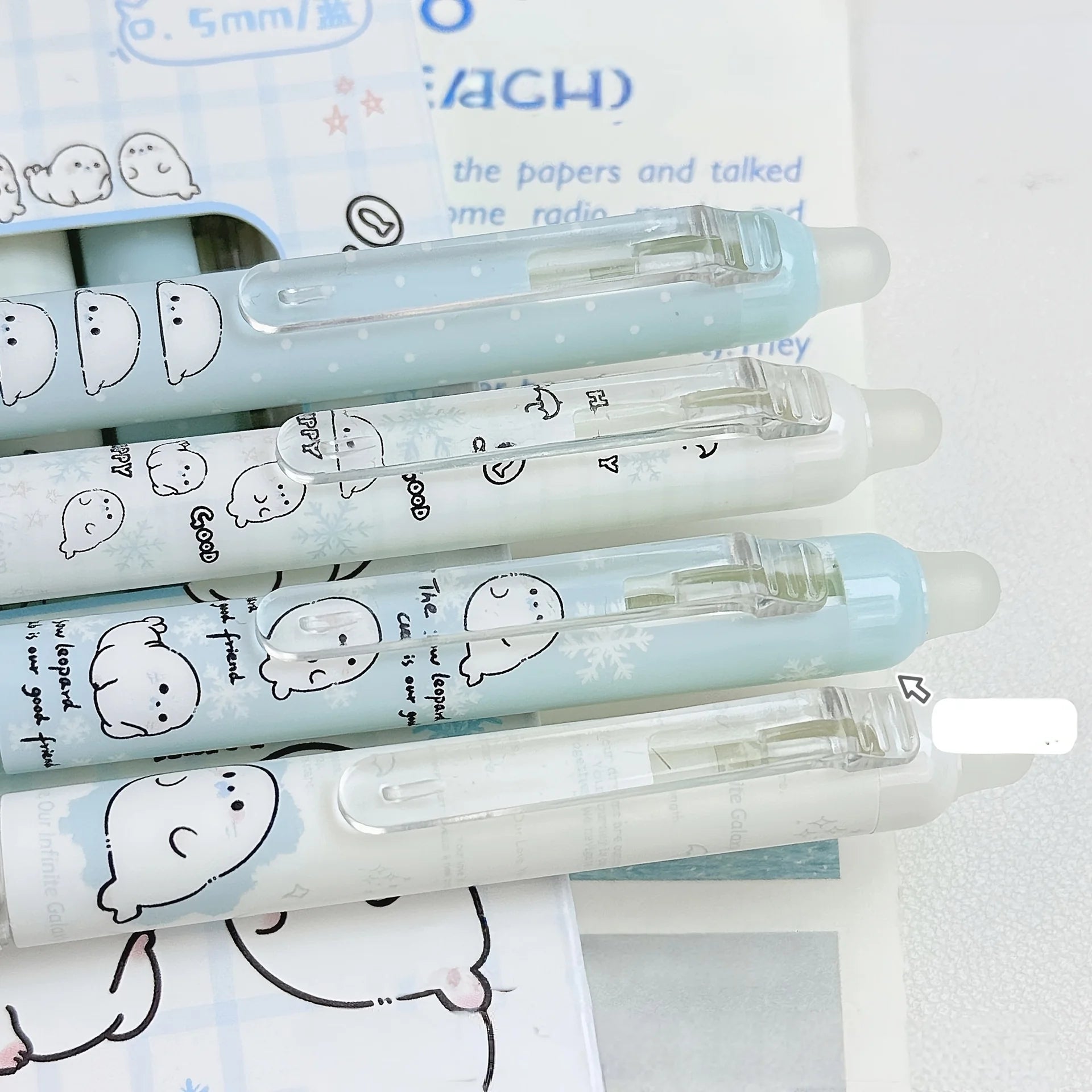 8-Pack of Black Gel Pens with Random Designs, Featuring a Cute Seal Shape, High Aesthetic Appeal, Retractable and Erasable, Suitable for Elementary School Students, Easy-To-Erase Black Gel Pens, Essential for Study and Office Peaceful Pleasures Health and Wellness
