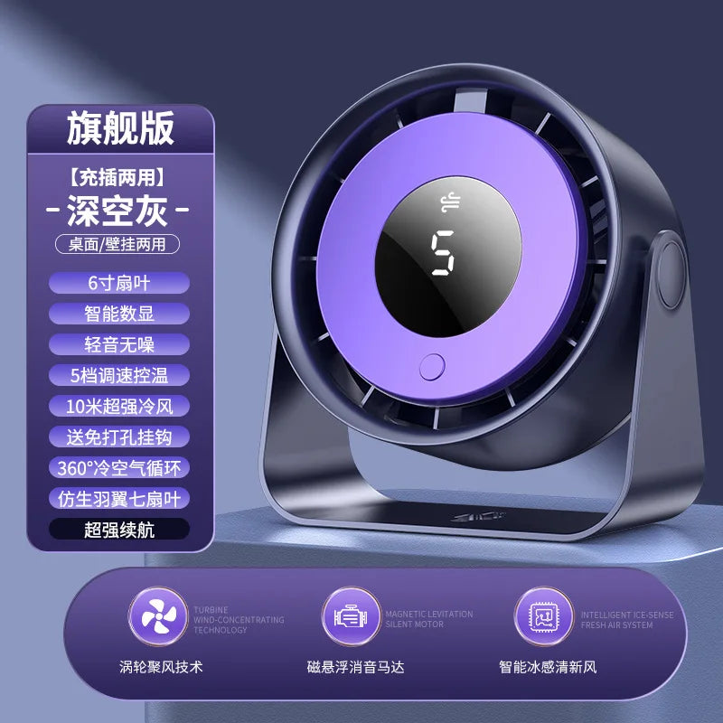 URGGU 5-Speed USB Rechargeable Desktop & Wall Fan | Digital Display