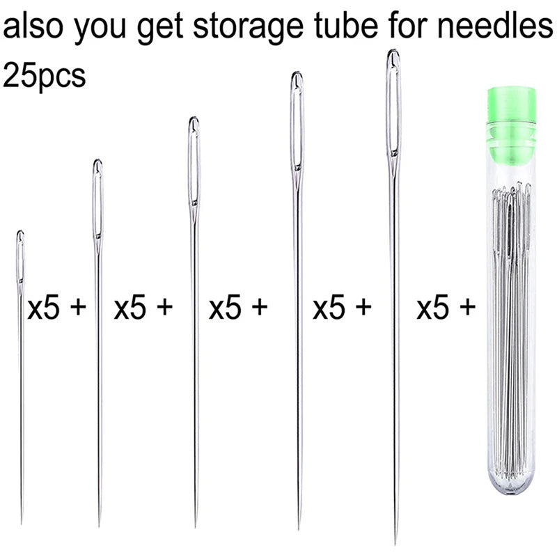 25Pcs Large Eye Sewing Needles Set – Yarn Leather Steel