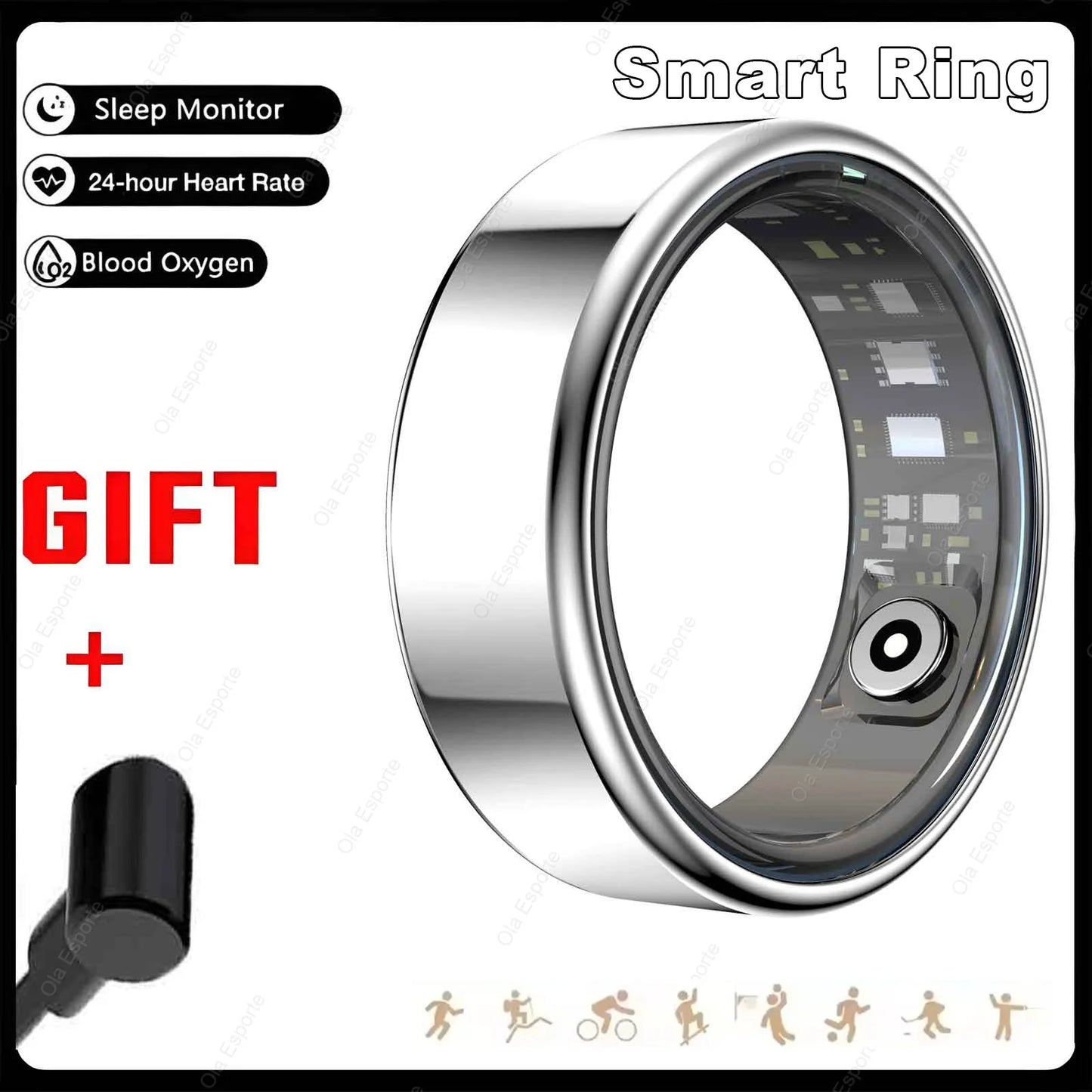 2026 Smart Ring Blood Pressure Heart Rate Sleep Monitoring Smart Ring IP68 & 5ATM Waterproof Multi-sport Mode Smartring Man Wome Peaceful Pleasures Health and Wellness Silver 6