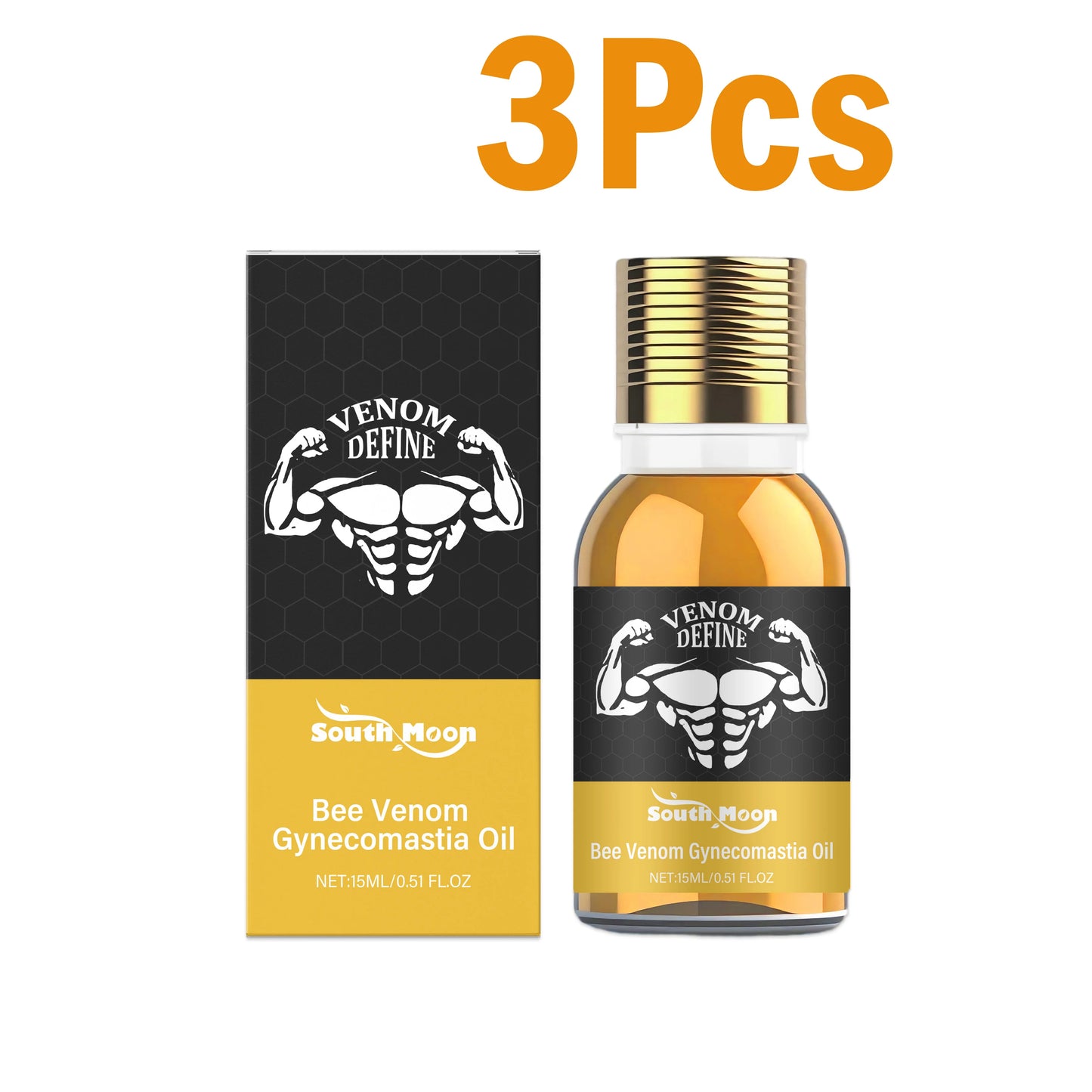 Men's Bee Venom Chest Firming Sculpting Massage Oil – 15ml Peaceful Pleasures Health and Wellness 3 x 15ml Boxed