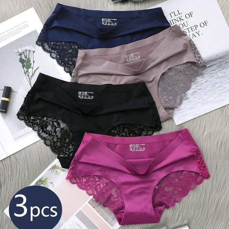 3-Pack Women's Seamless Lace Briefs – Soft Low Rise Underwear