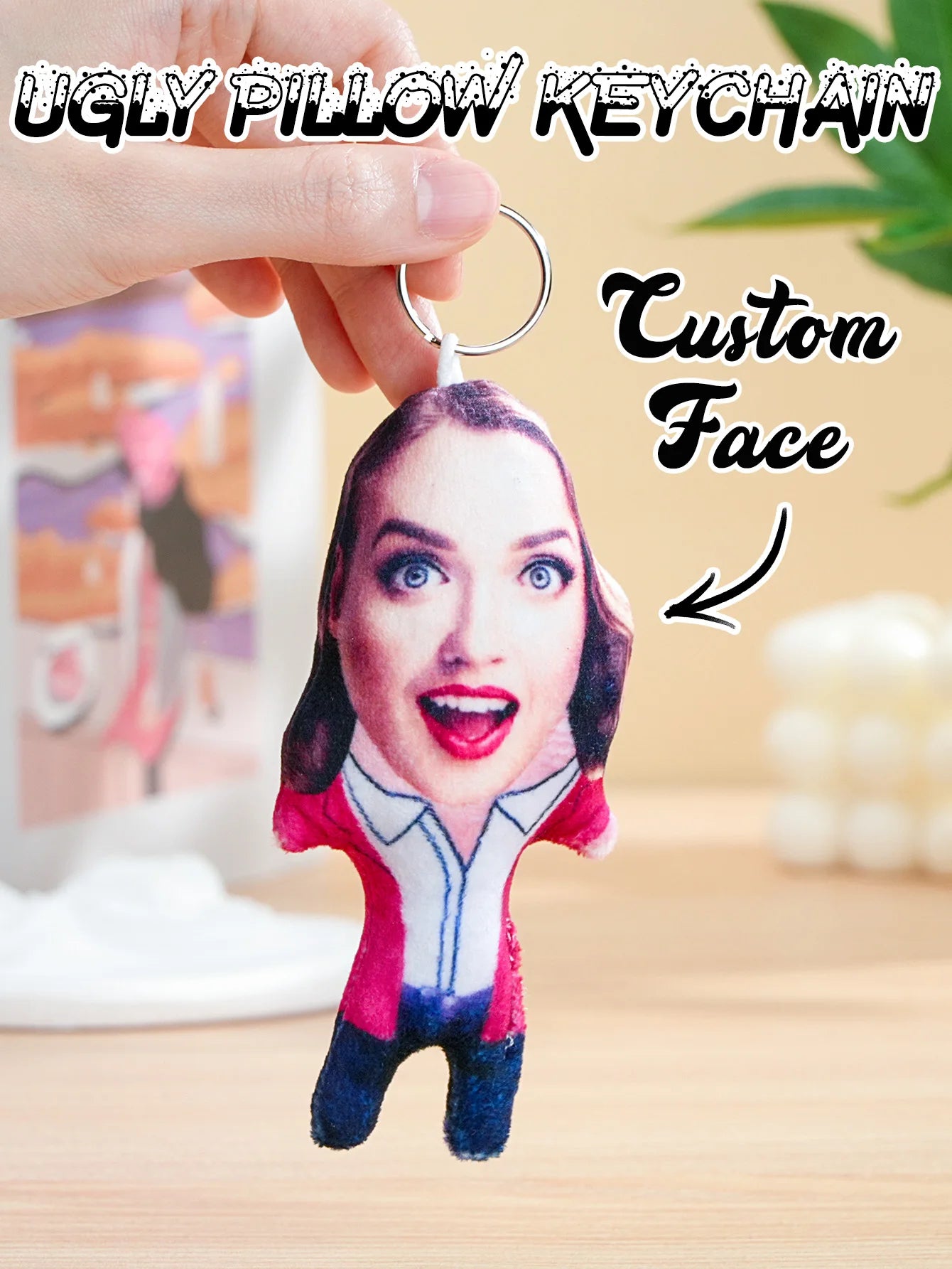 1pc Custom Face Pillow Keychain Funny Ugly Plush Keychain Custom Photo Keyring Gift For Friends Family Boyfriend Girlfriend Peaceful Pleasures Health and Wellness Style 3 6x12cm