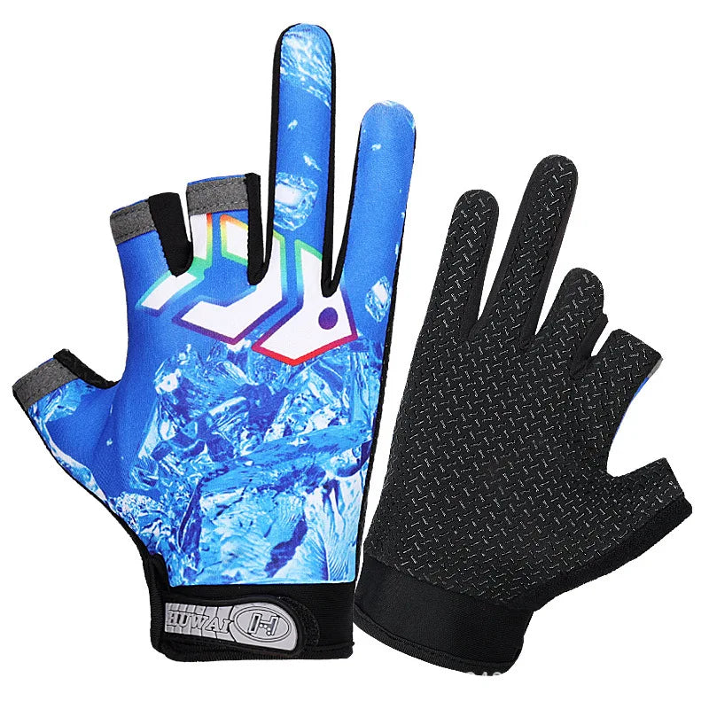 Fishing Flina Gloves for Men and Women Three Fingers Exposed Spring and Summer Breathable Thin Sports Anti-slip Gloves Peaceful Pleasures Health and Wellness Dynamic Blue