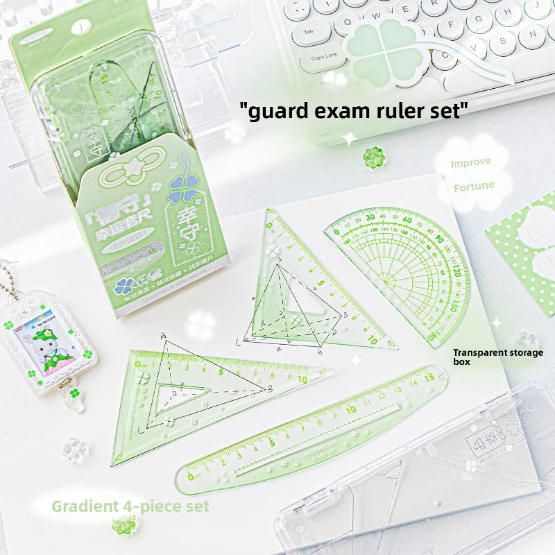 Ins Style Transparent Triangle Ruler Set Student Stationery Math Drawing Tools for School Ruler Set Tool Peaceful Pleasures Health and Wellness