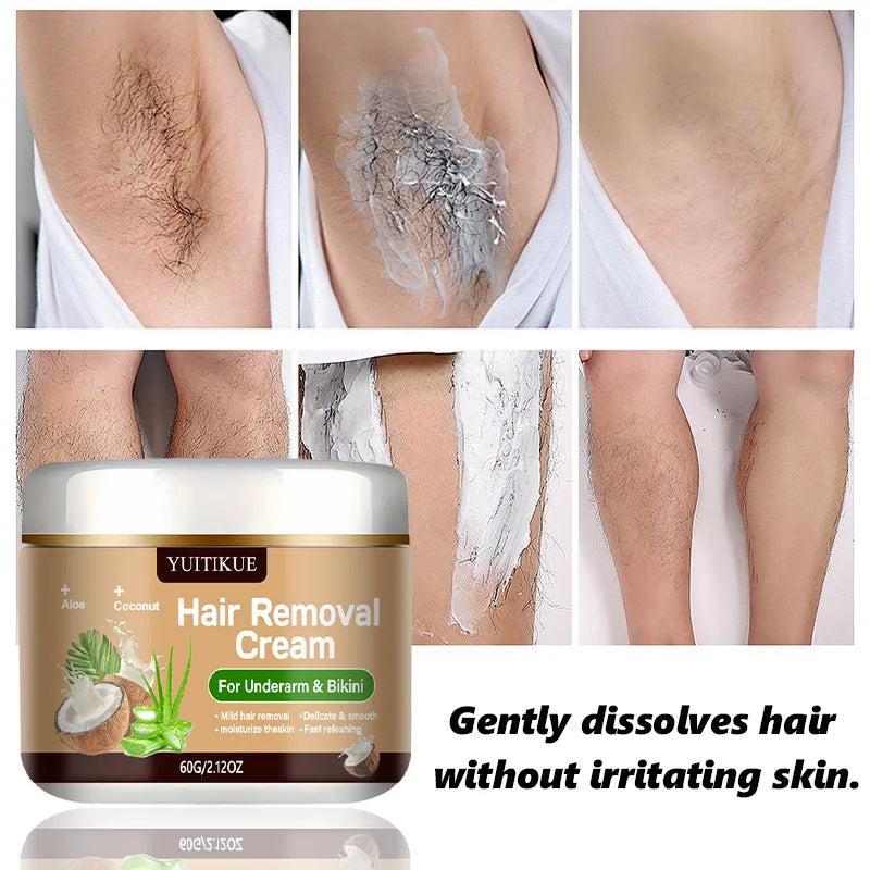 Yuitikue Underarm & Bikini Hair Removal Cream, 60g Aloe & Coconut Infused Hair Remover for Delicate & Smooth Skin, Moisturizing Peaceful Pleasures Health and Wellness