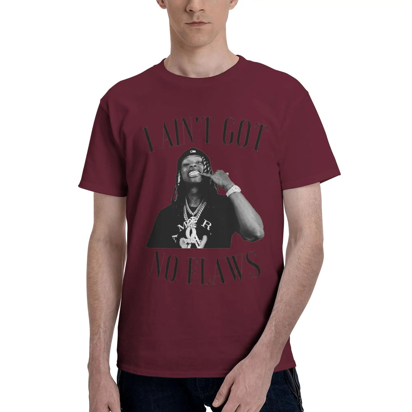 Fun K-Kings Von T-Shirts for Men O Neck 100% Cotton T Shirt Got No Flaws Short Sleeve Tees New Arrival Clothing Peaceful Pleasures Health and Wellness Burgundy 6XL
