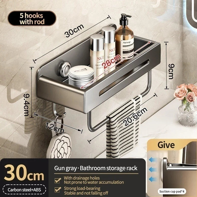No-Drill Suction Cup Bathroom Wall Shelf & Shampoo Rack