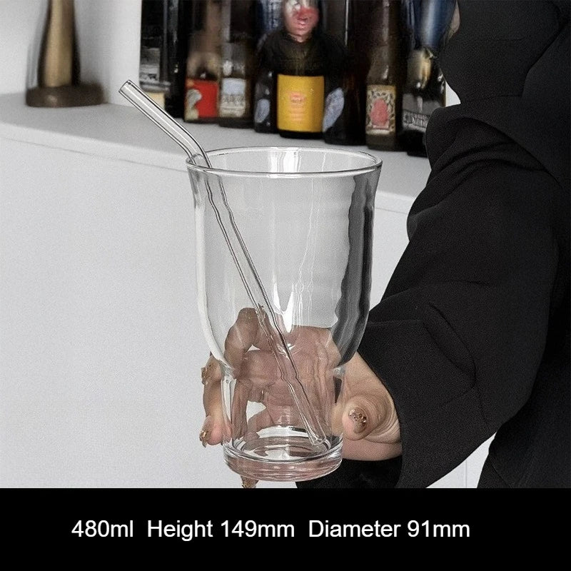Large Wide-Mouth Glass Cup | Iced Coffee, Beer & Juice Glass Drinkware Peaceful Pleasures Health and Wellness Small with straw 401-500ml