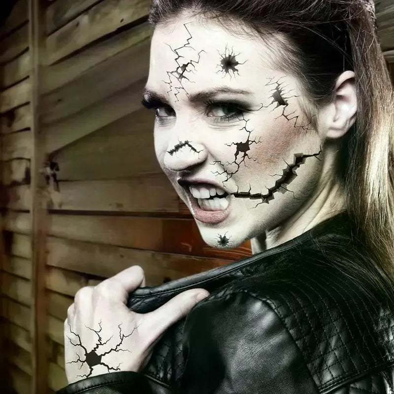 10 Sheet Halloween Crack Mark Face Sticker Spider Web Temporary Tattoos Black Horror Body Makeup Funny Waterproof Tattoo Sticker Peaceful Pleasures Health and Wellness