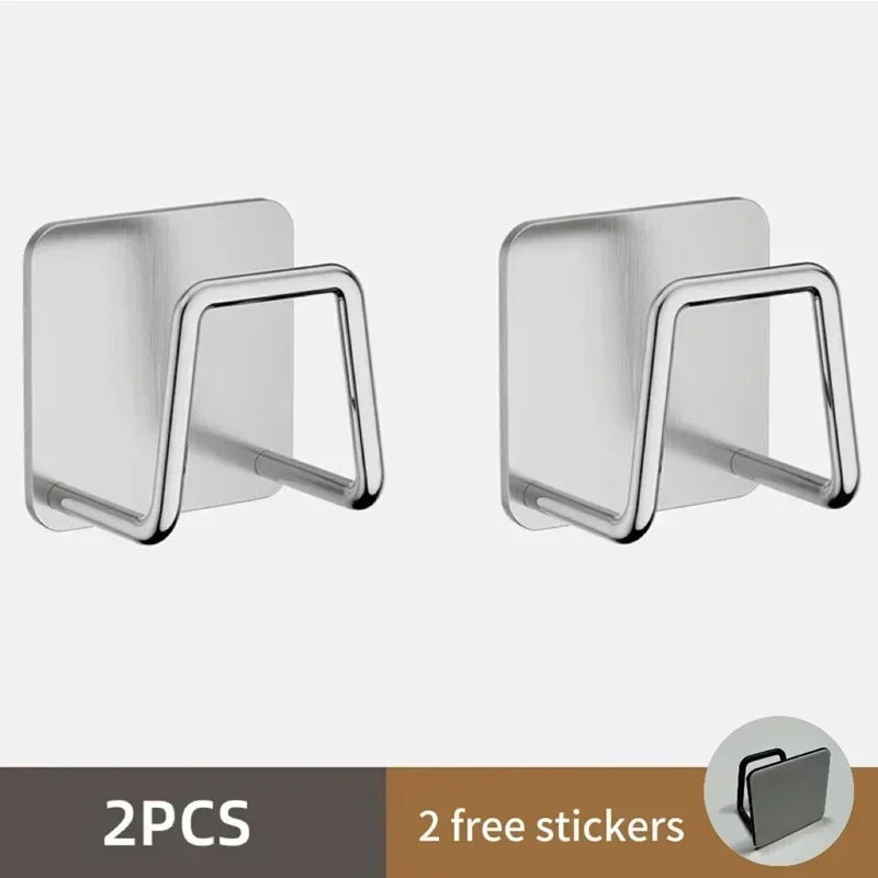 Household Basin Storage Rack Sponge Rack Bathroom and Toilet Storage Hook Non Perforated Wall Mounted Basin Artifact Practical Peaceful Pleasures Health and Wellness 2PCS-sliver