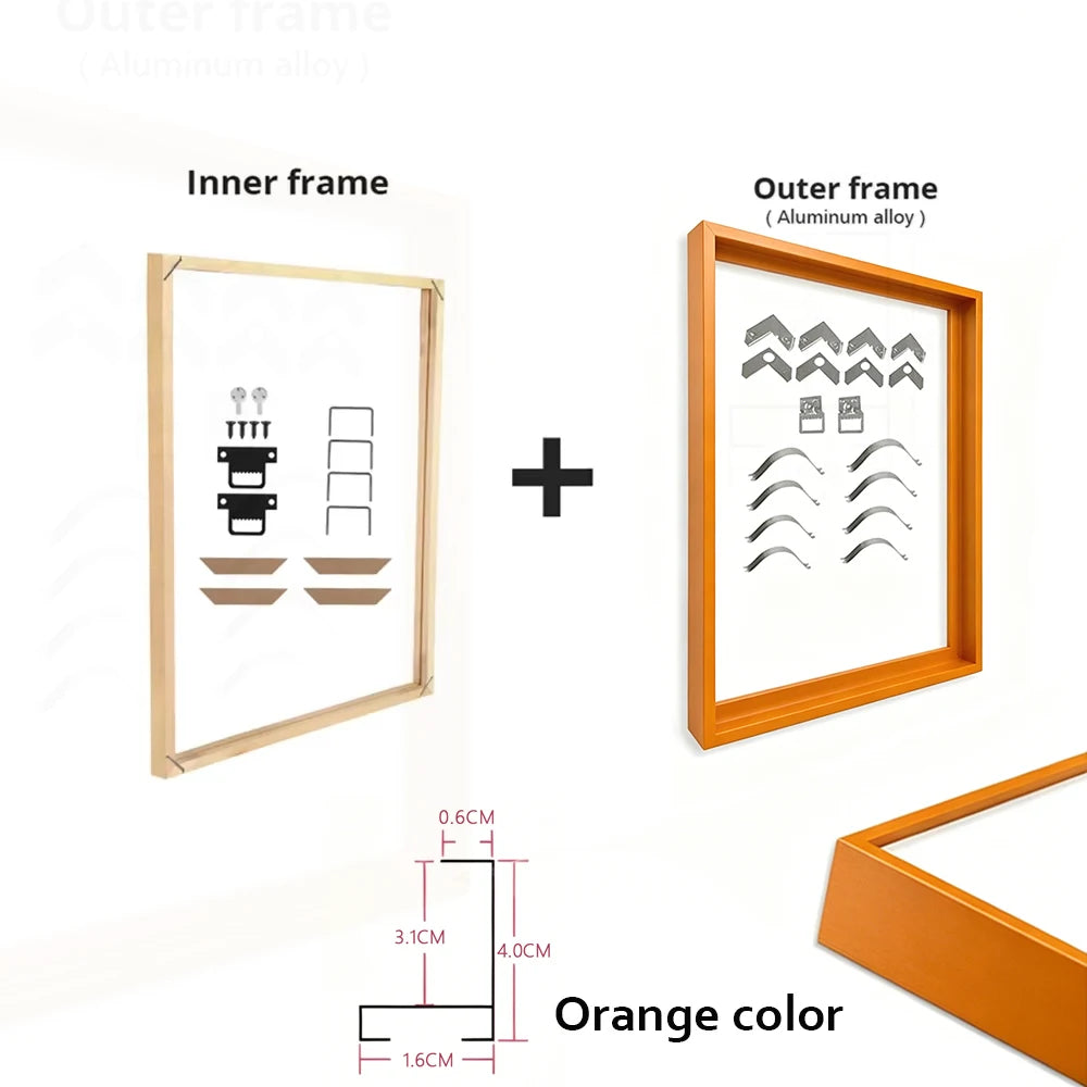 Canvas Prints Painting DIY Frame Kit Multi-color Metal Aluminum Outer Frame and Wooden Inner Frame for Home Decoration Peaceful Pleasures Health and Wellness 80x120cm Orange color Set
