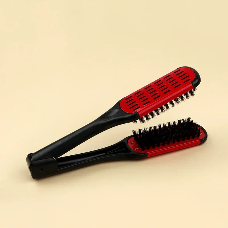 Pro Hairdressing Straightener Nylon Hair Straightening Double Brushes V Shape Comb Clamp Not Hurt Styling Tools DIY Home Peaceful Pleasures Health and Wellness Black Red