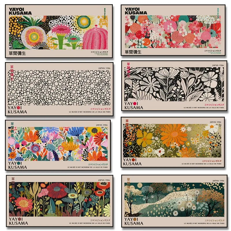 Abstract Yayoi Kusama Flower Japanese Exhibition Art Poster Vintage Print Canvas Painting Modern Room Wall Home Decor cuadros Peaceful Pleasures Health and Wellness