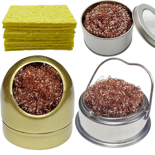 Soldering Iron Tip Cleaner Welding Soldering Iron Tip Cleaning Copper Wire Cleaner Ball with Sponge and Holder No Water Needed Peaceful Pleasures Health and Wellness