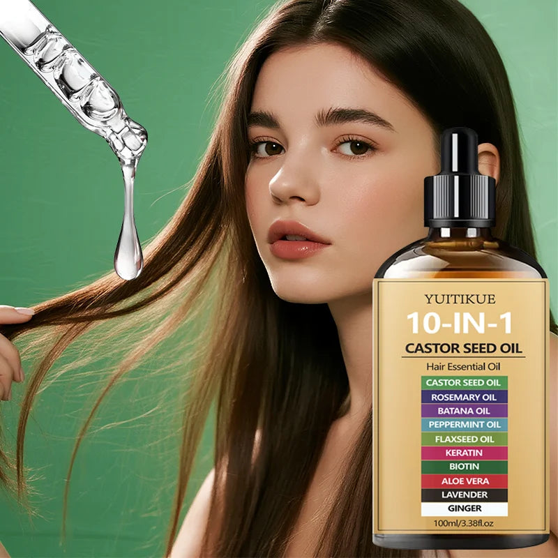 YUITIKUE 10-IN-1 Castor Seed Hair Oil | Blended With Rosemary, Batana Oil, Biotin & Keratin | For Multi-Nourishment Hair Care Peaceful Pleasures Health and Wellness